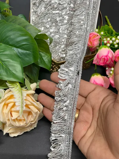 Silver Sequence Tassels Fringe Lace